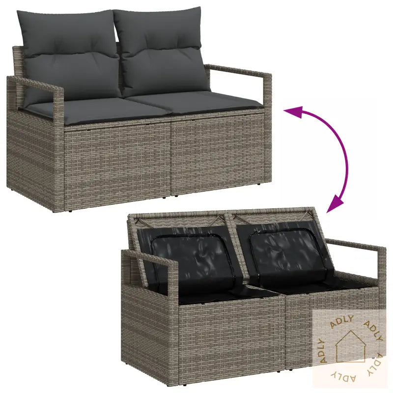 2-Seters Hagesofa Med Oppbevaring Og Puter Grå Polyrotting