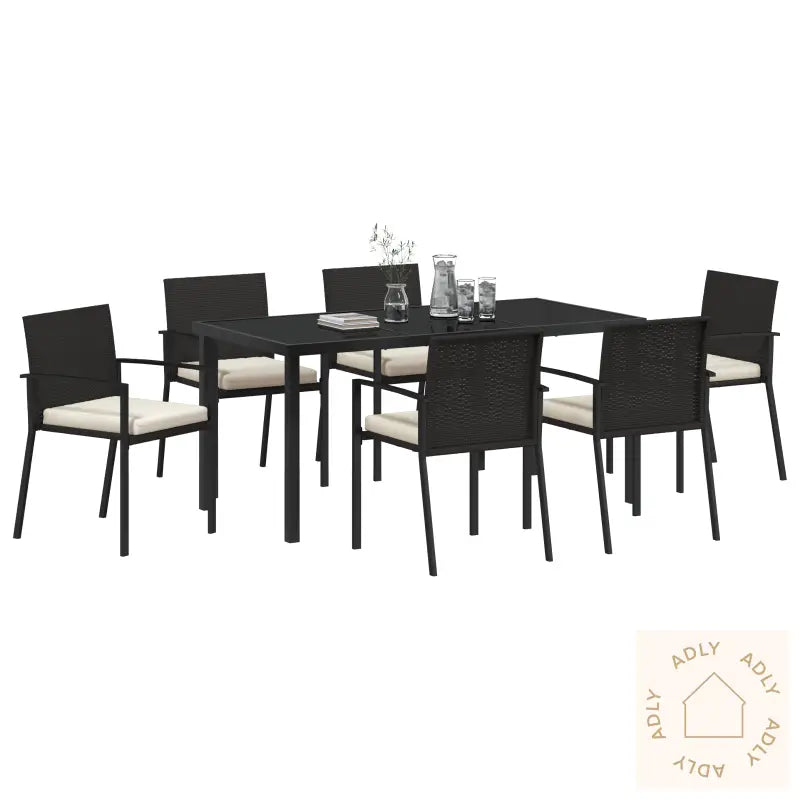 7-Delt Hage Spise Sett Svart Poly Rattan