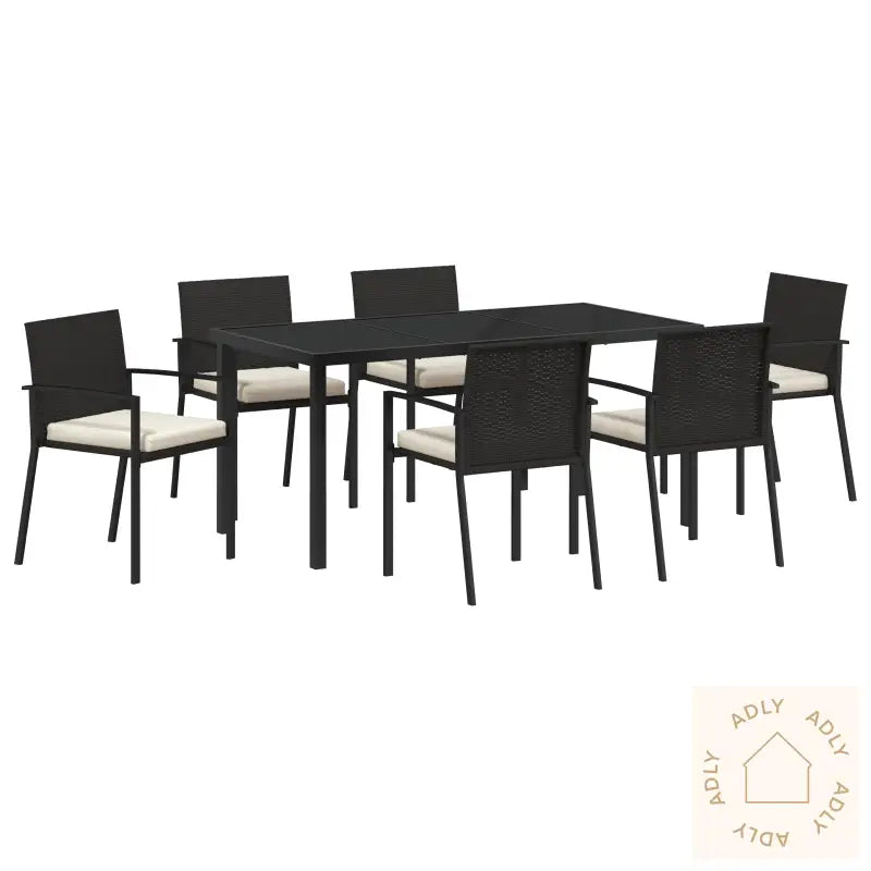 7-Delt Hage Spise Sett Svart Poly Rattan