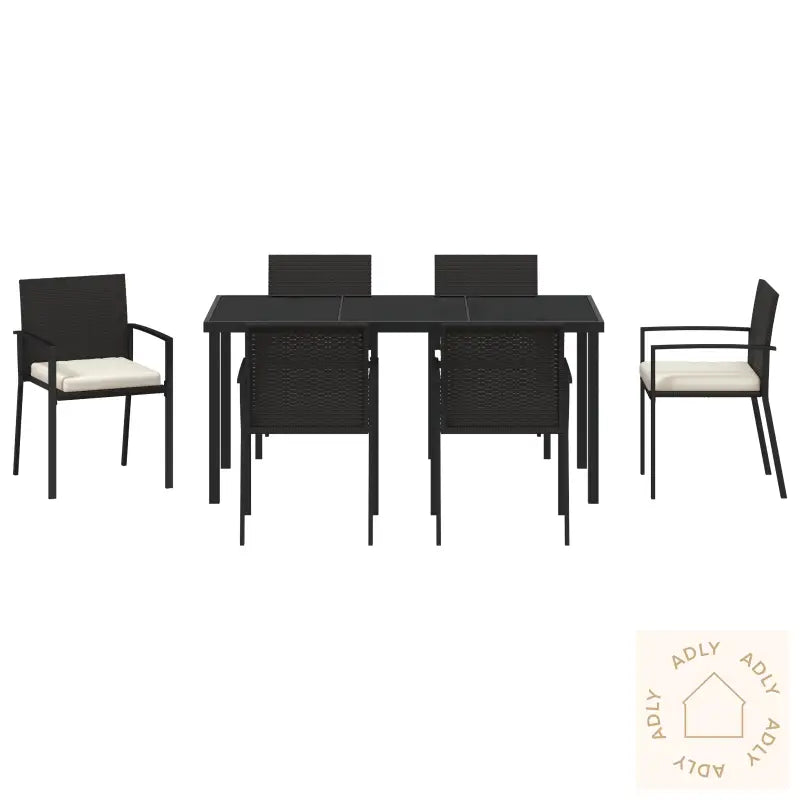 7-Delt Hage Spise Sett Svart Poly Rattan
