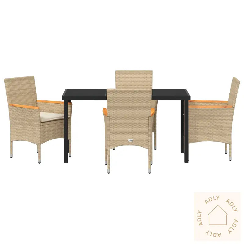 5-Delt Hage Spisegruppe Med Puter Beige Poly Rattan