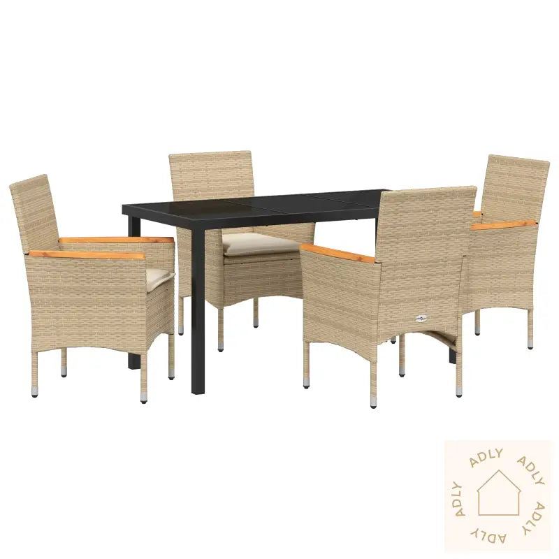 5-Delt Hage Spisegruppe Med Puter Beige Poly Rattan