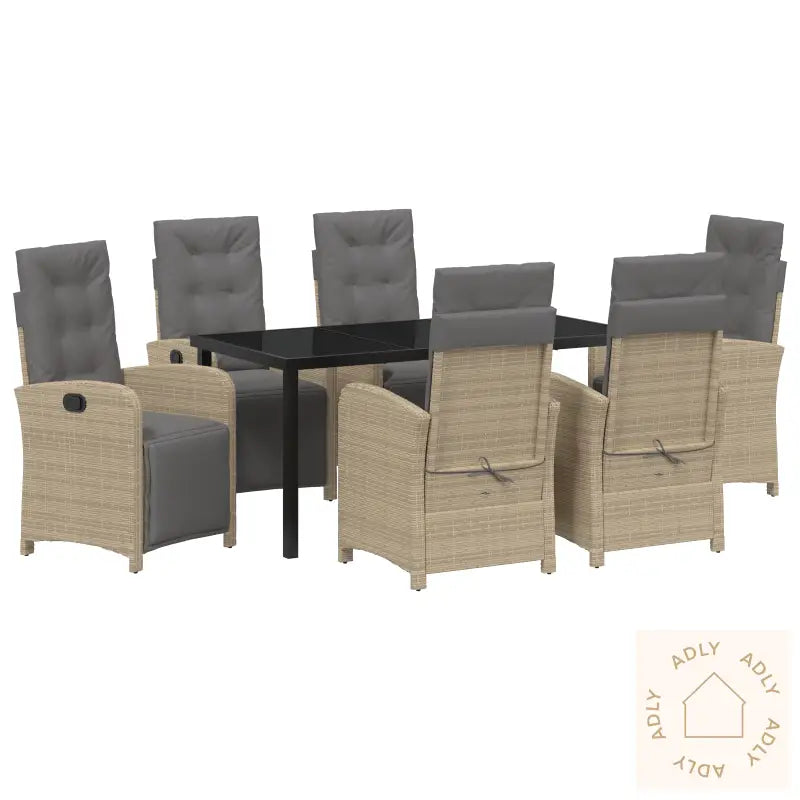 7-Delt Hage Spisesett Med Puter Beige Poly Rattan