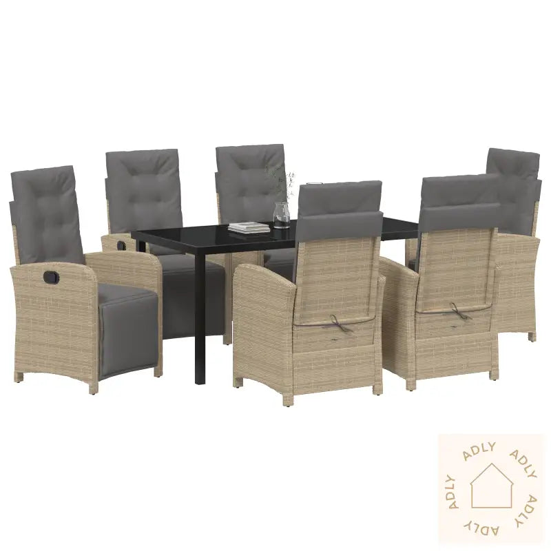 7-Delt Hage Spisesett Med Puter Beige Poly Rattan