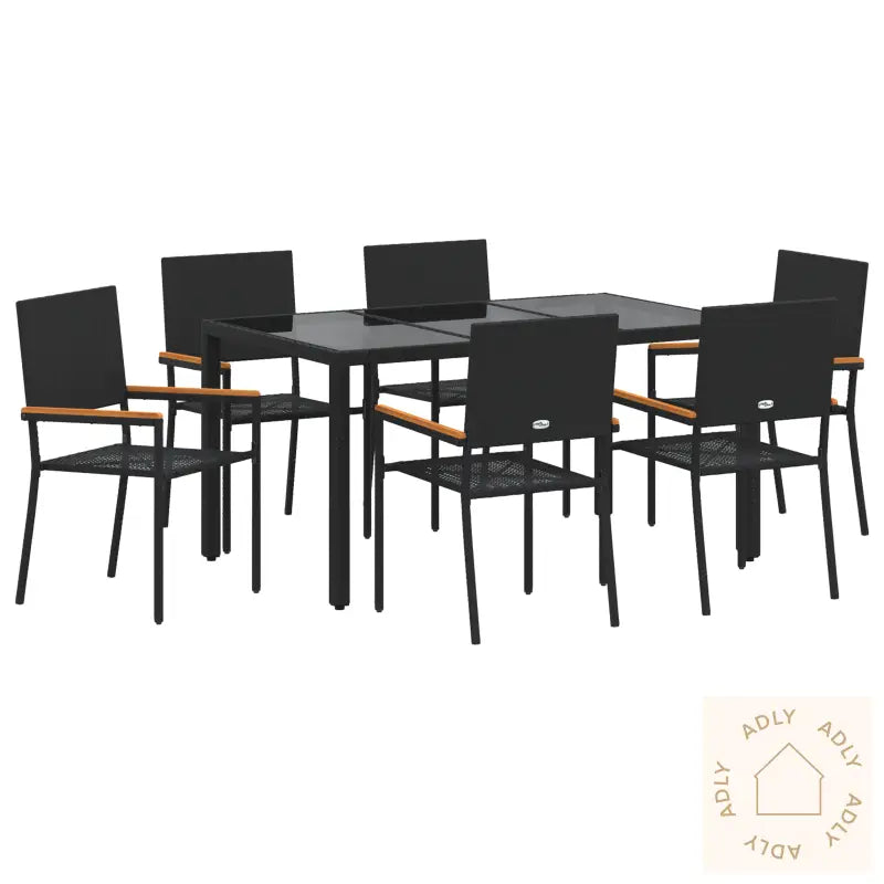 7 Pieces Hage Spisestue Sett Svart Polyrotting