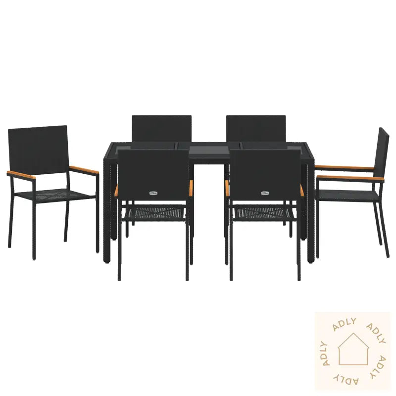 7 Pieces Hage Spisestue Sett Svart Polyrotting
