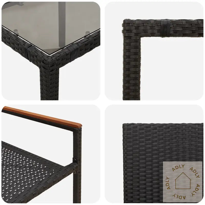 7 Pieces Hage Spisestue Sett Svart Polyrotting