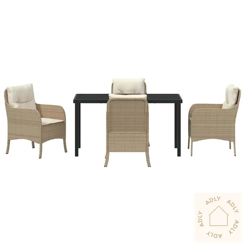 5 Delers Hage Spisestolsett Med Puter Beige Poly Rattan