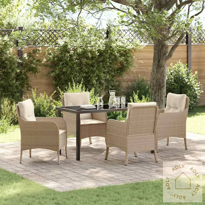 5 Delers Hage Spisestolsett Med Puter Beige Poly Rattan