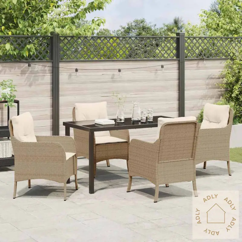 5 Delers Hage Spisestolsett Med Puter Beige Poly Rattan