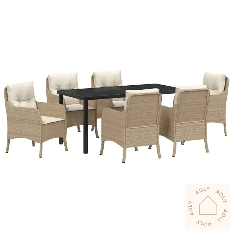 7 Delers Hage Spisesett Med Puter Beige Poly Rattan