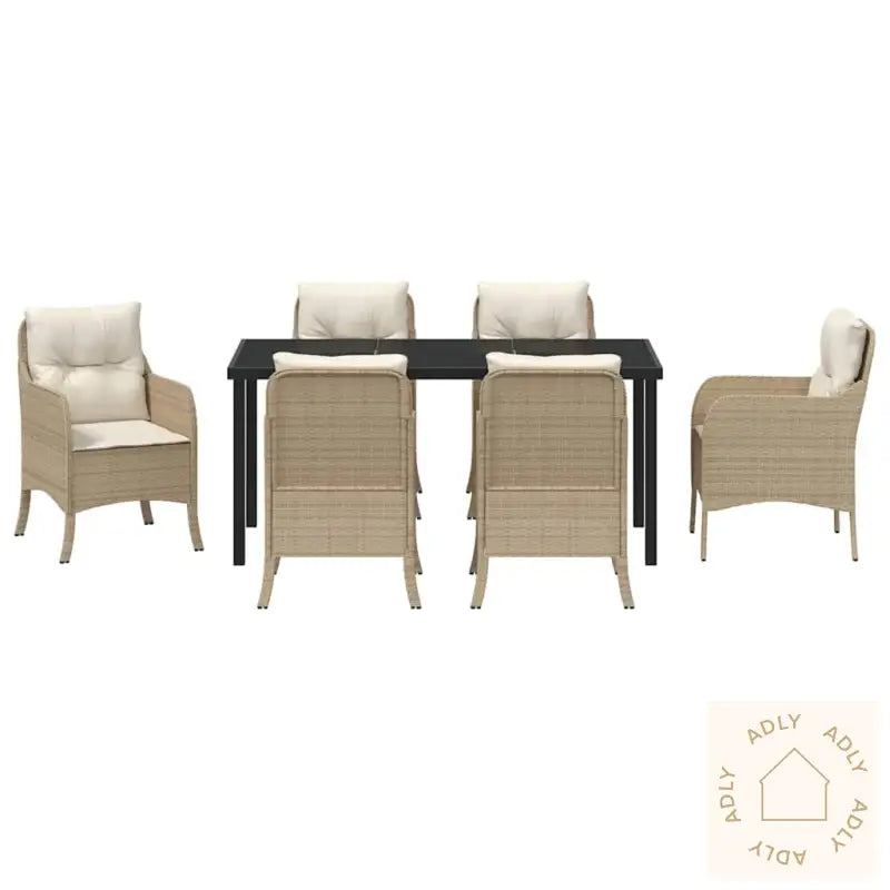 7 Delers Hage Spisesett Med Puter Beige Poly Rattan