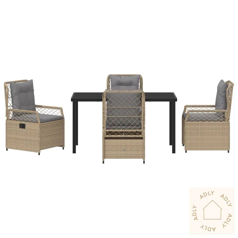 5-Delt Hage Spisebord Sett Beige Poly Rattan