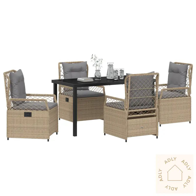 5-Delt Hage Spisebord Sett Beige Poly Rattan
