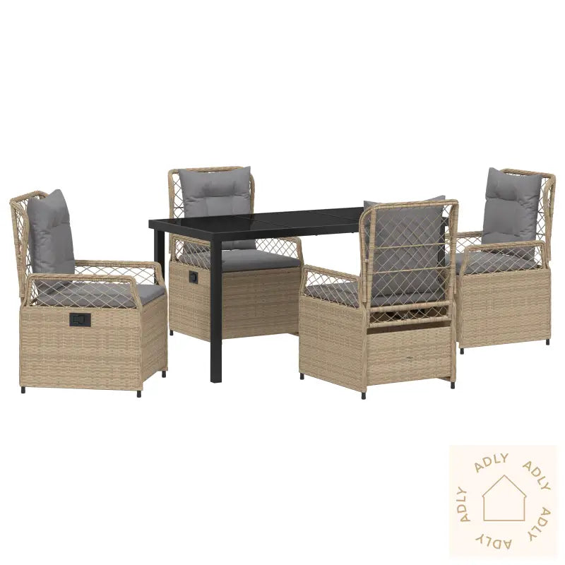 5-Delt Hage Spisebord Sett Beige Poly Rattan