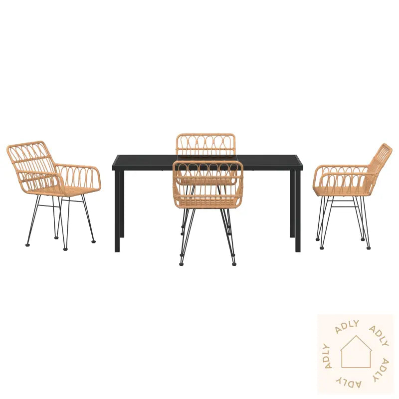 5 Deler Hage Middagsett Brunt Poly Rattan
