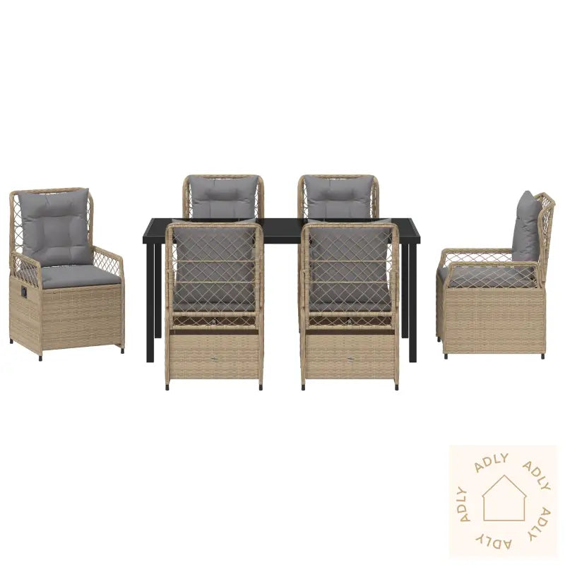 7-Delt Hage Spisebordsett Beige Poly Rotting
