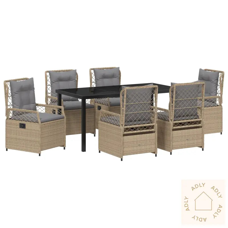 7-Delt Hage Spisebordsett Beige Poly Rotting