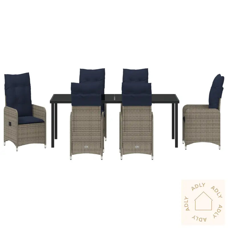 7 Delt Hage Spisesett Med Puter Svart Poly Rattan