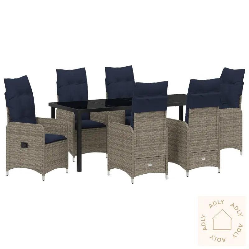 7 Delt Hage Spisesett Med Puter Svart Poly Rattan