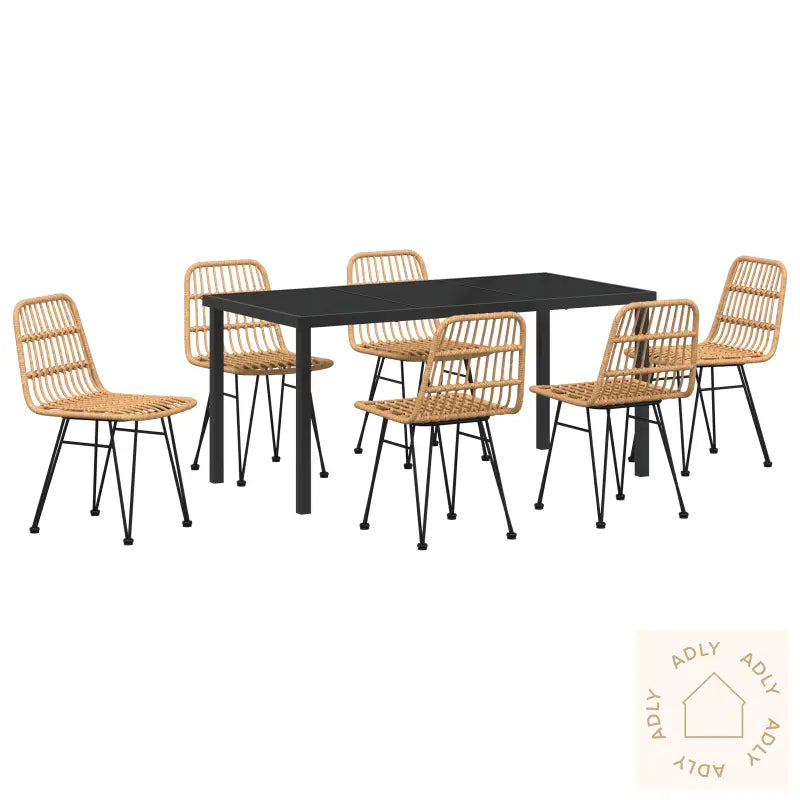 7 Delt Hage Spisebordsett Brunt Poly Rattan