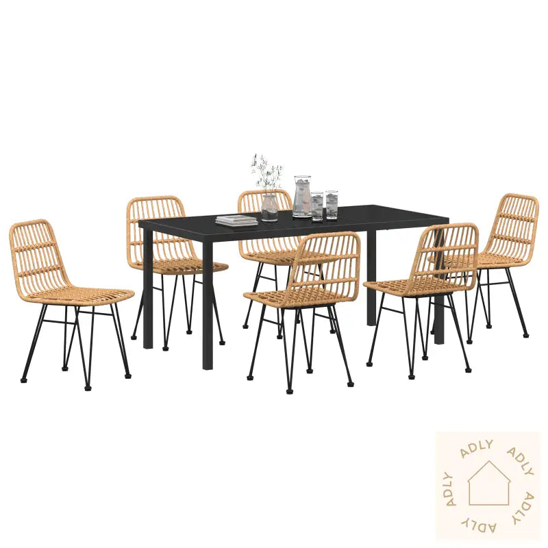 7 Delt Hage Spisebordsett Brunt Poly Rattan