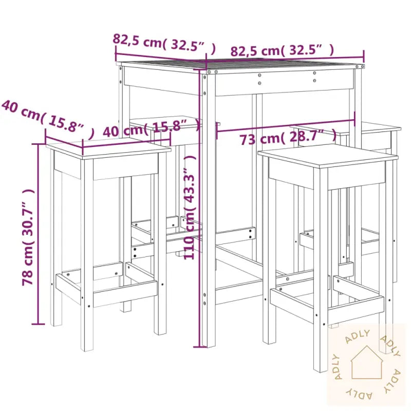 Hagebarsett 5 Deler Hvit Heltre Furu