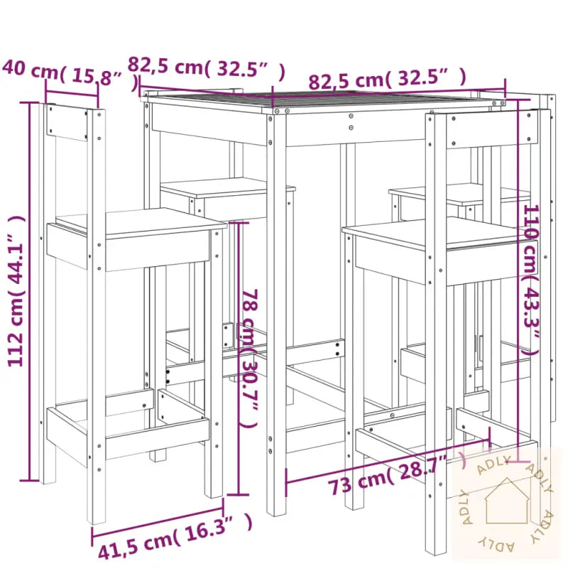 Hagebarsett 5 Deler Svart Heltre Furu