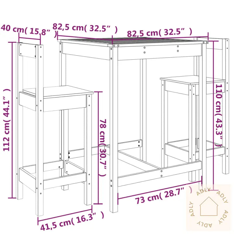 Hagebarsett 3 Deler Svart Heltre Furu