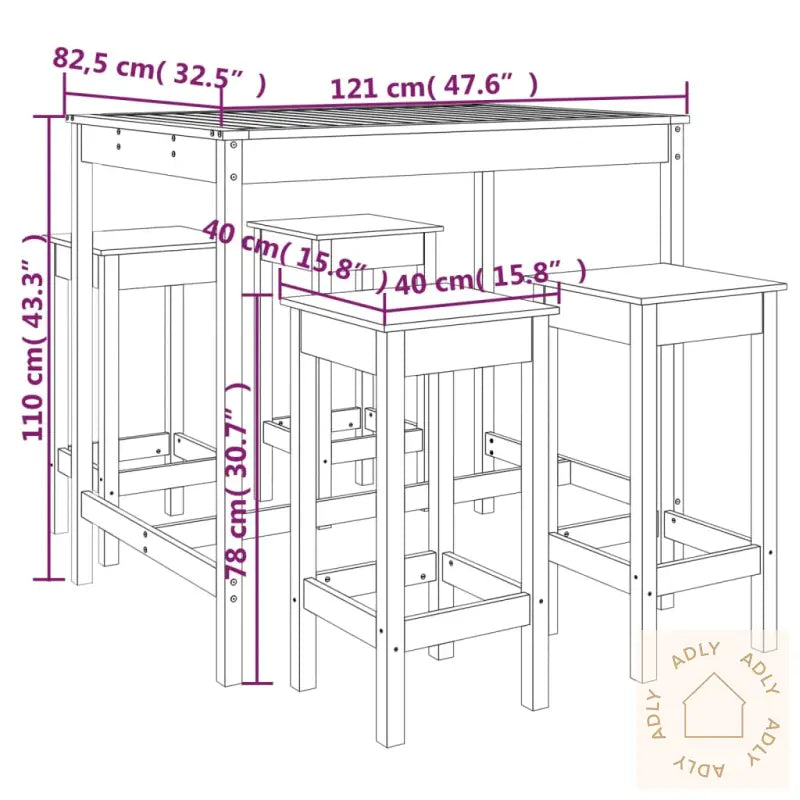 Hagebarsett 5 Deler Hvit Heltre Furu