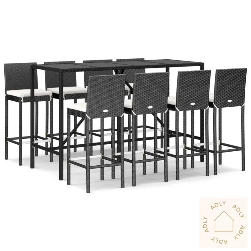 Hagebarsett Med Puter 9 Deler Svart Polyrotting