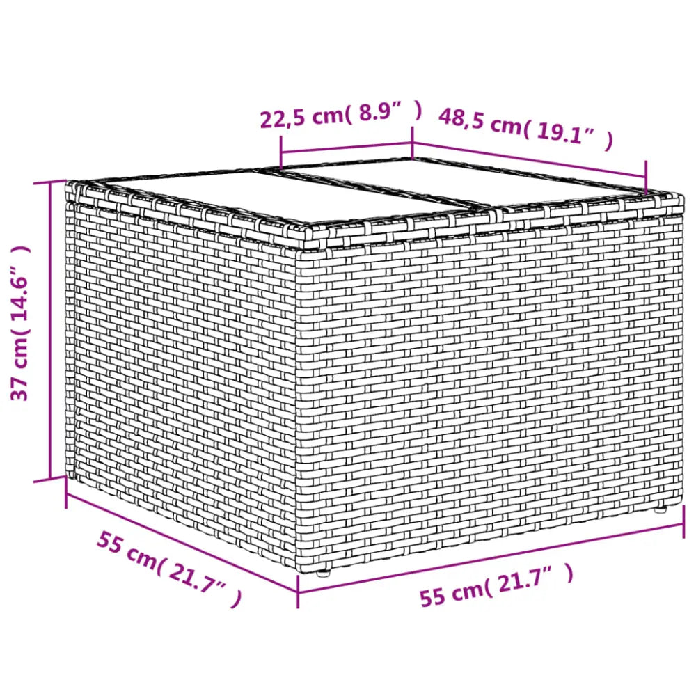 Wicker storage box med herdet glass til hage og terrasse, perfekt for kjøkkenet
