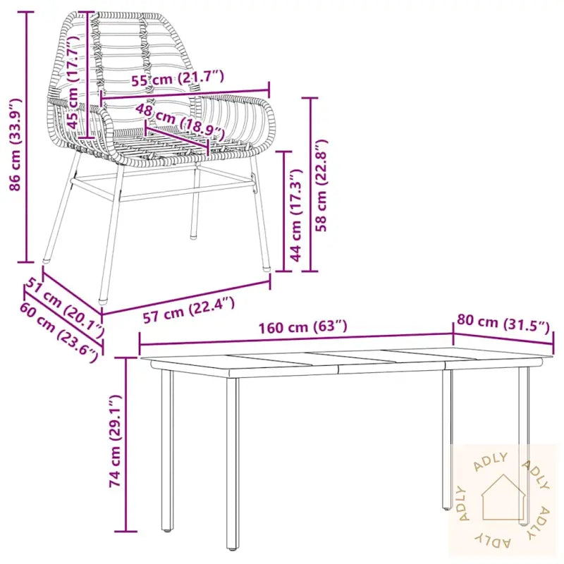 Hagespisegruppe 7 Deler Svart Polyrotting Glass