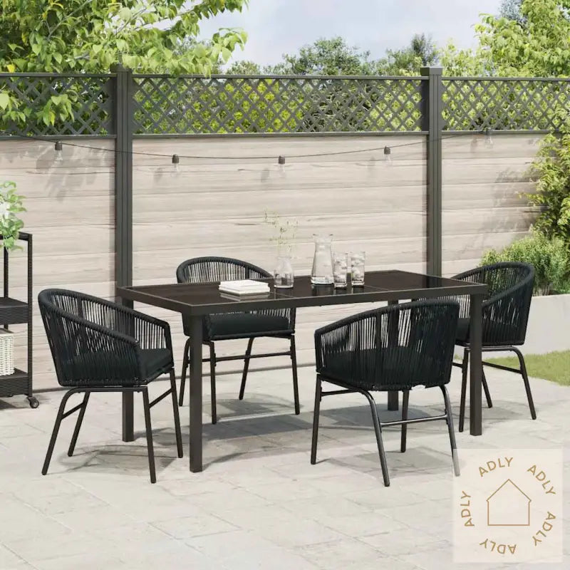 5-Delt Hage Spisebord Sett - Svart Poly Rattan