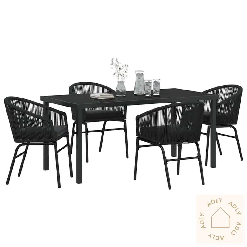 5-Delt Hage Spisebord Sett - Svart Poly Rattan