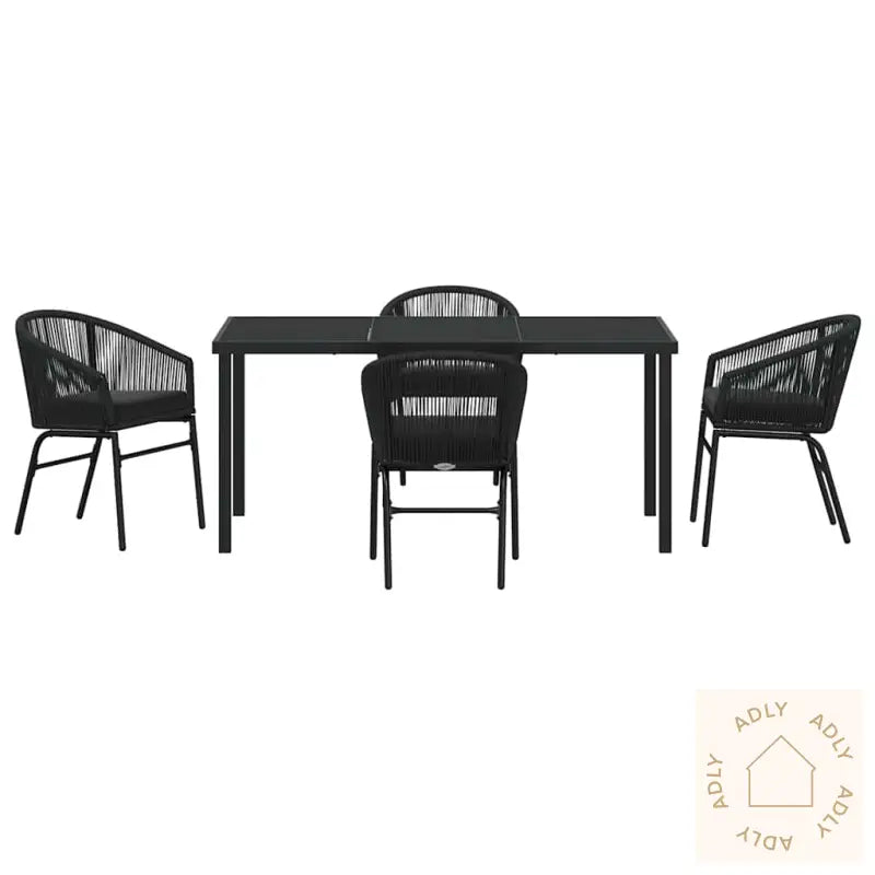 5-Delt Hage Spisebord Sett - Svart Poly Rattan