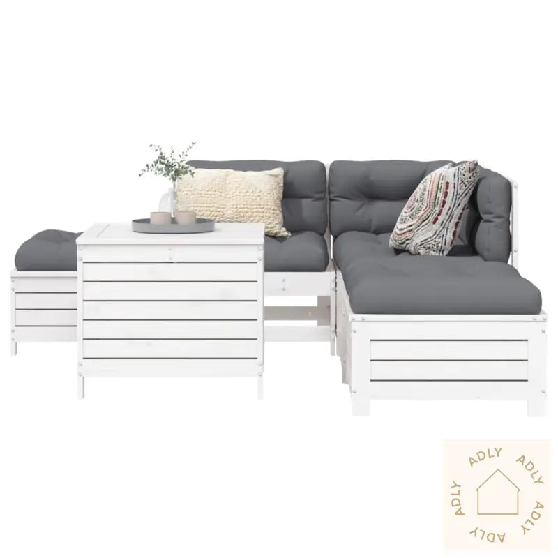 Hagesofasett 6 Deler Hvit Heltre Furu