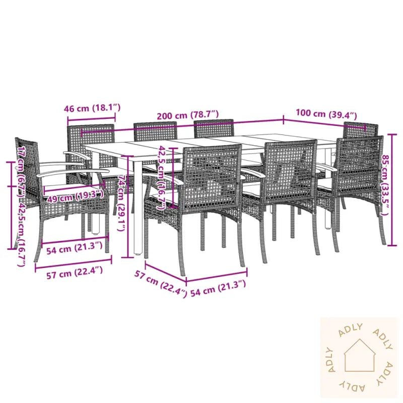 Hagespisegruppe Med Puter 9 Deler Polyrotting Beige