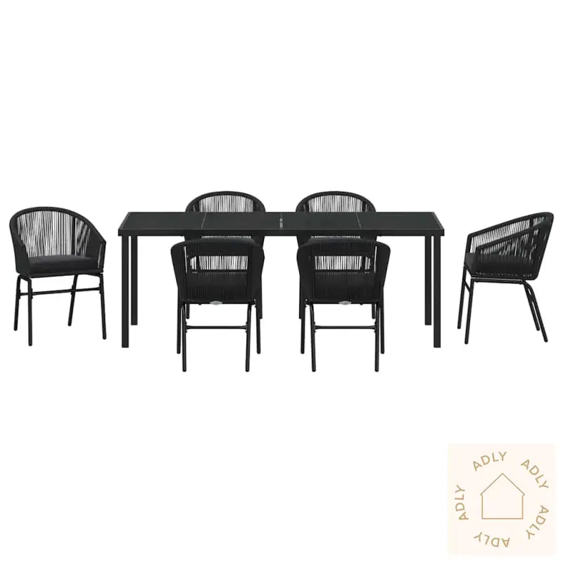 7 Delt Hage Spise Sett - Svart Poly Rattan