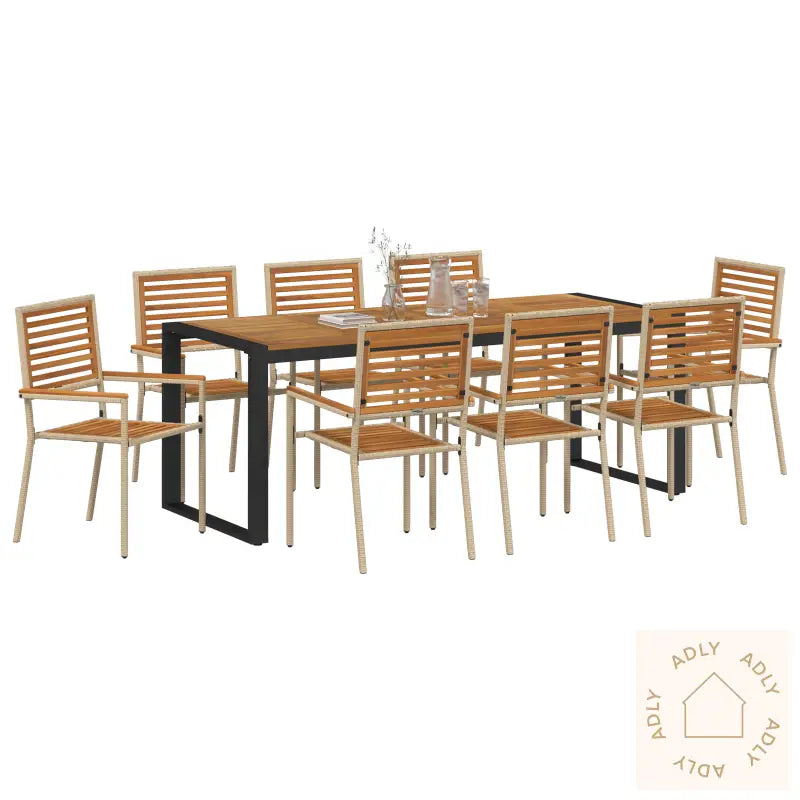 9 Delers Hage Møbelgruppe Beige Poly Rattan Akasie