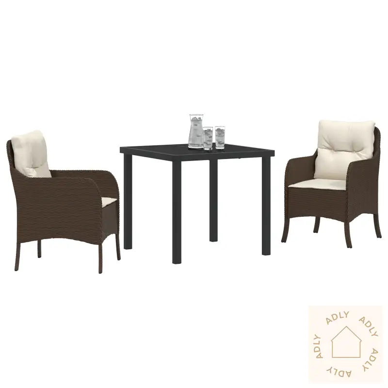 3 Deler Hage Spisesett Med Puter Brun Poly Rattan