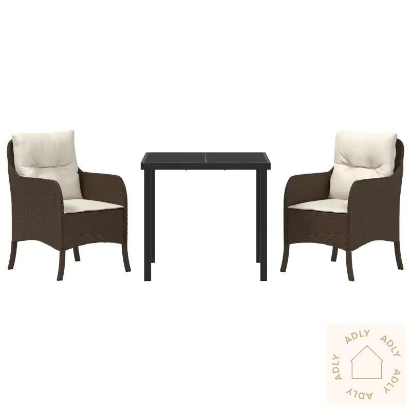 3 Deler Hage Spisesett Med Puter Brun Poly Rattan