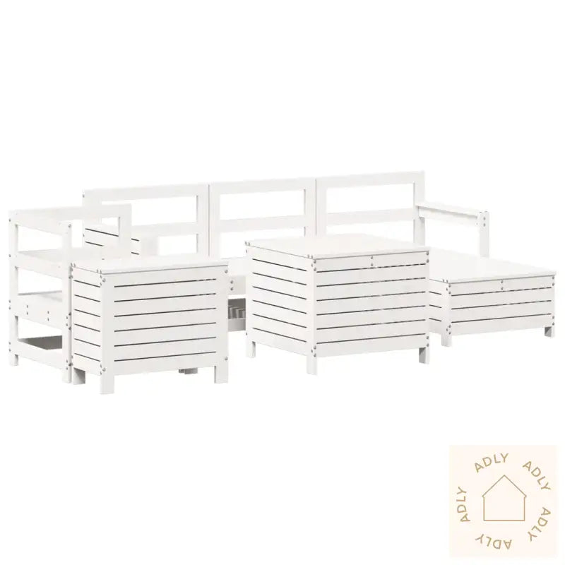 Hagesofasett 7 Deler Hvit Heltre Furu