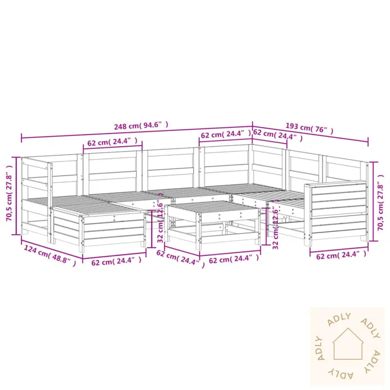 Hagesofasett 8 Deler Hvit Heltre Furu