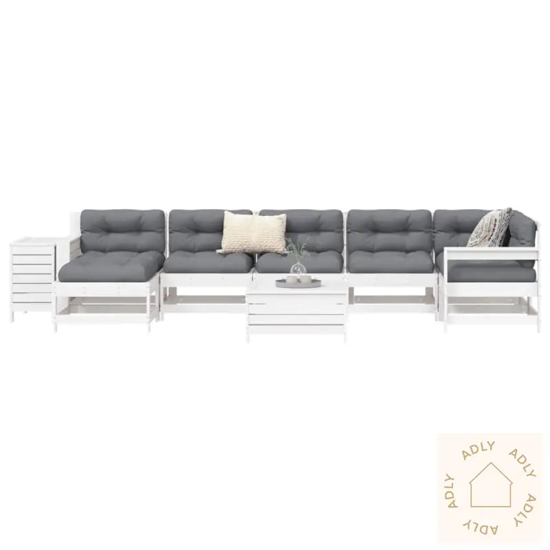 Hagesofasett 9 Deler Hvit Heltre Furu