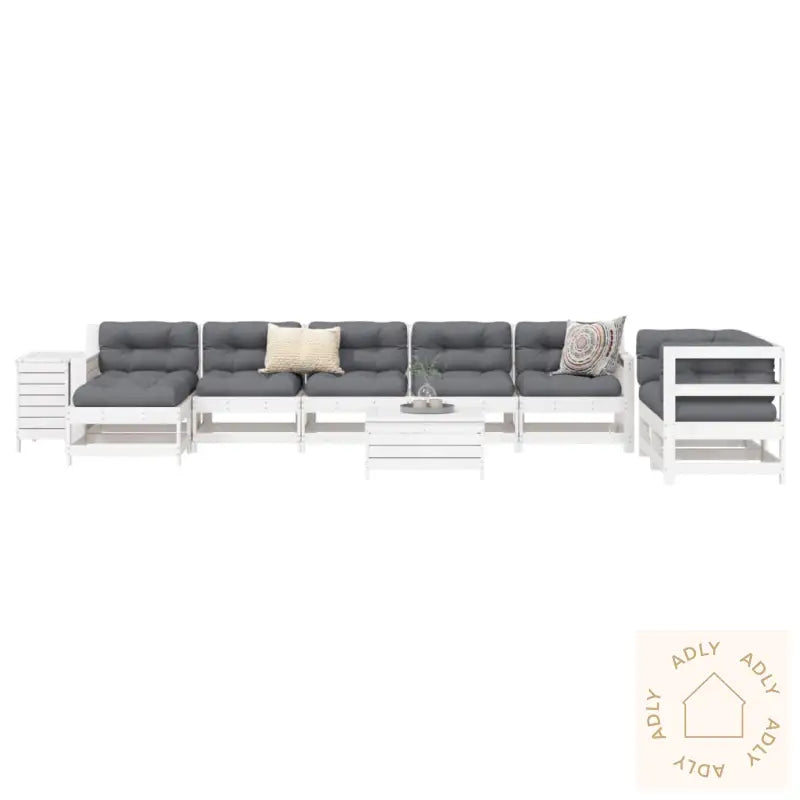 Hagesofasett 10 Deler Hvit Heltre Furu