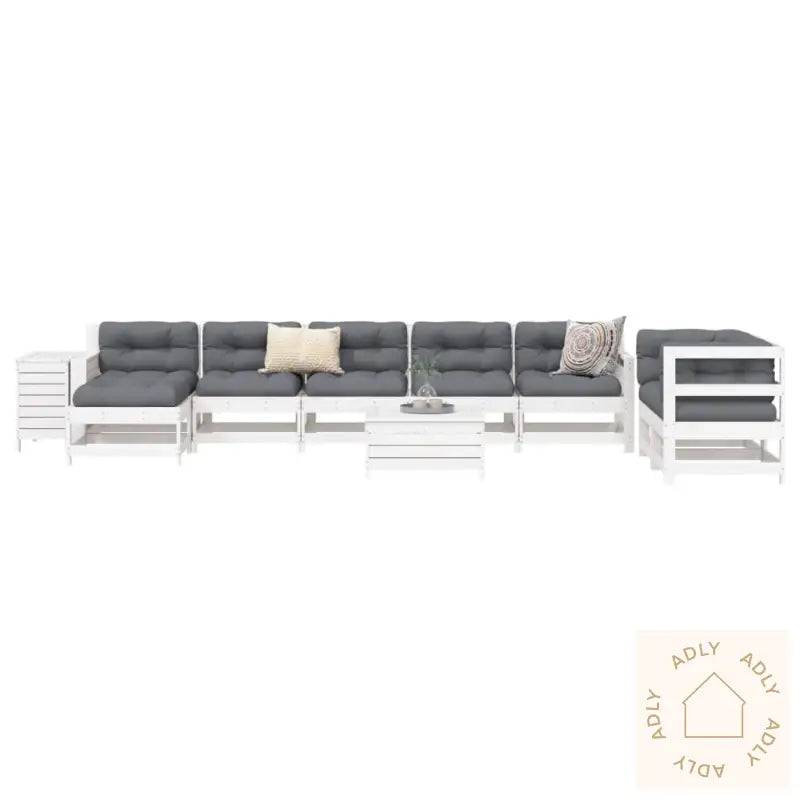 Hagesofasett 10 Deler Hvit Heltre Furu