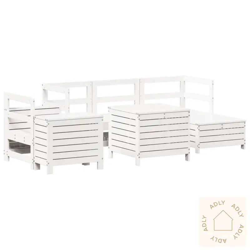 Hagesofasett 7 Deler Hvit Heltre Furu