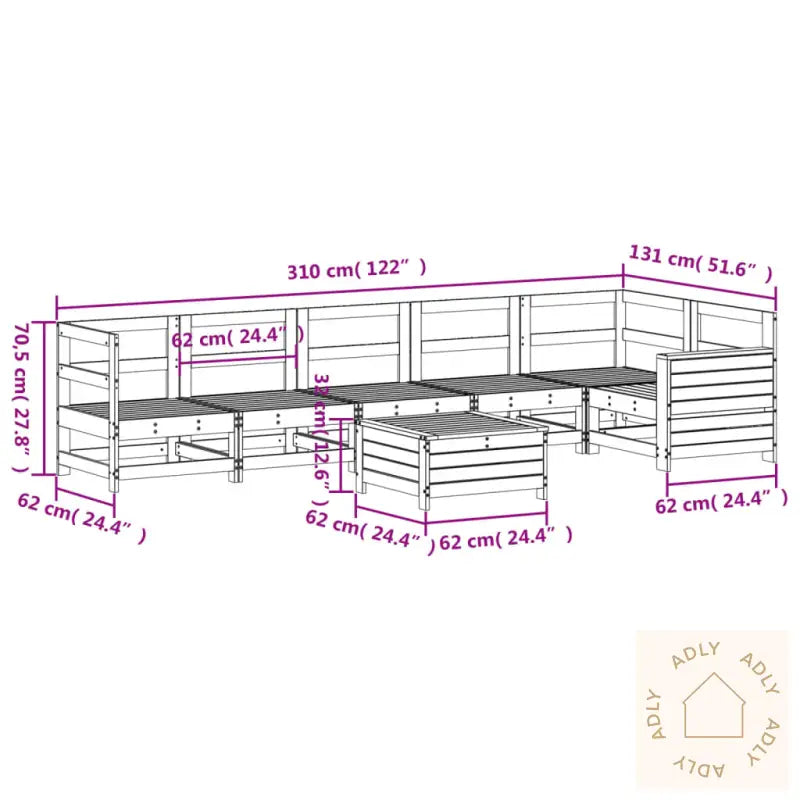 Hagesofasett 7 Deler Hvit Heltre Furu