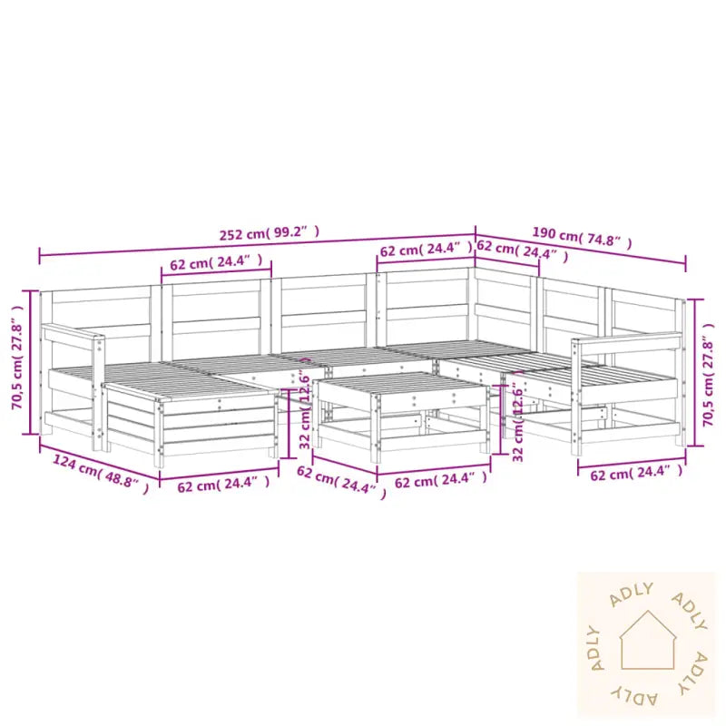 Hagesofasett 8 Deler Hvit Heltre Furu